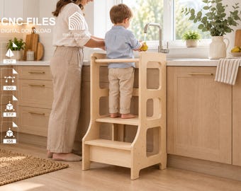 Toddler Step Stool CNC Cut Files | Kitchen Learning Step Stool | Montessori Step Stool | Kitchen Tower digital files for CNC Cutting