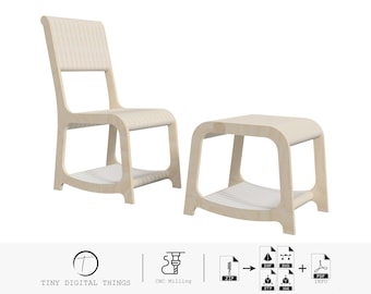 Chair and Coffee Table CNC Cut File | Parametric Chair | Parametric Coffee Table | Dining Chair | Coffee Table digital files dxf svg stp igs
