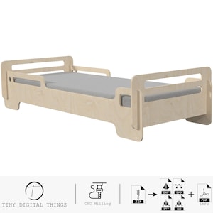 Archivos de corte CNC para cama de madera / Cama de madera contrachapada / Cama infantil / Cama infantil / Muebles infantiles / Cama Montessori / Archivos digitales de cama dxf, svg, stp, igs