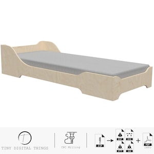 Wood Bed CNC Cut Files | Plywood Bed | Children&#39;s bed | Kids bed | Children&#39;s furniture | Montessori bed | Bed digital files dxf svg stp igs