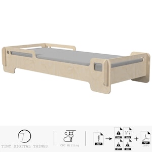 Wood Bed CNC Cut Files | Plywood Bed | Children&#39;s bed | Kids bed | Children&#39;s furniture | Montessori bed | Bed digital files dxf svg stp igs