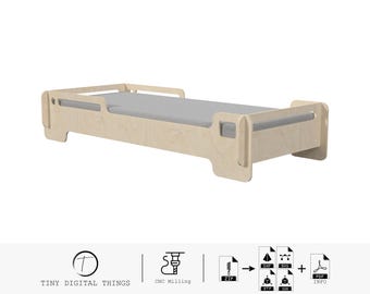 Wood Bed CNC Cut Files | Plywood Bed | Children's bed | Kids bed | Children's furniture | Montessori bed | Bed digital files dxf svg stp igs