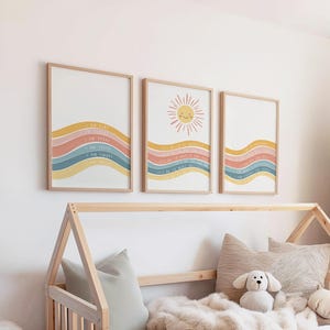 Póster de afirmación arcoíris para la habitación infantil | Afirmación diaria para niños | Imagen del sol para jardín de infancia | Colores pastel |