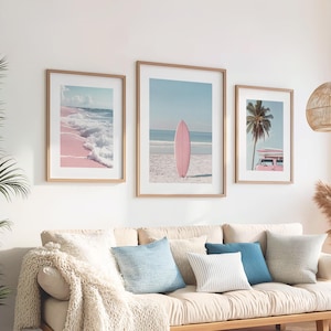 Ocean Picture print | Summervibes Wall Art | Campervan Artwork | Coastal Beach Palm Tree | Surfboard Home Decor | Coastal set of 3