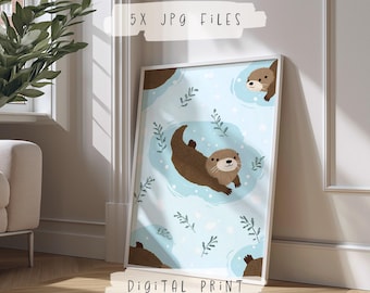 Otter Print for Nursery | Minimalistic Animal Poster | Baby Room Wall Art | Newborn Gift Wallart Decoration | Digital Download Print