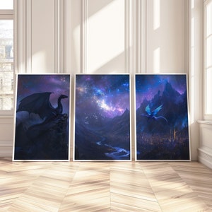 Fourth Wing Poster 3er Set Druck | Tairn, Sgaeyl, Sternenhimmel | Drachenreiter Quadranten | Bücherwurm Merch | Vierter Flügel Download