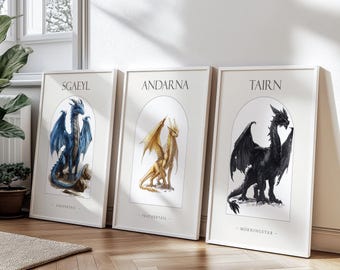 Fourth Wing Tairn Andarna Sgaeyl Set of 3 Print | Rebecca Yarros inspired Fan Art | Dragonriders Wall Art | Violet Sorrengail Xaden Riorson