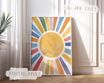 Póster con estampado de sol para habitación infantil | Decoración de pared para habitación de bebé | Fotos de habitaciones infantiles | Conjunto de decoración para el aula | Impresión digital