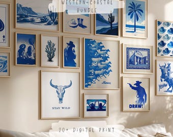 Western Coastal 30 Bundle | Cowboy Boots Wall Art | Minimalist Southern Wall Poster | Vintage Western Cowgirl Art | Cute Apartment Decor
