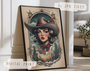 Cowgirl Western Fine Art Print | Western Wall Art | Minimalist Southern Wall Poster | Vintage Western Cowgirl Art | Cute Apartment Decor |