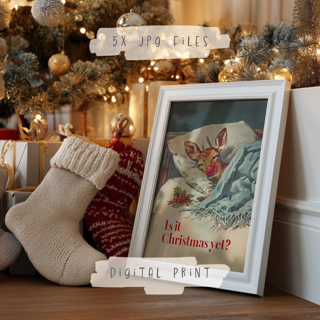 Sleeping Rudolph Reindeer Print | Christmas Decor | Xmas Eve Gift Idea ...