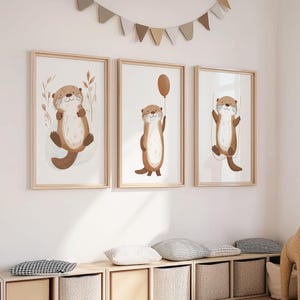 Otter Kinderzimmer 3er Set | Minimalistische Tier Poster | Babyzimmer Wassertiere Wanddekoration | Neugeboren Geschenk | Digital Druck