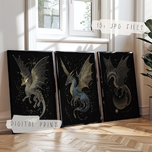 Fourth Wing Poster Set of 3 Print | Tairn, Sgaeyl Starry Sky | Book Citation | Bookworm Merch | Dragonriders Wall Art | Digital Download