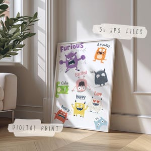 Gefühl Monster für Kinderzimmer Poster | Babyzimmer Wand Dekoration | Tägliche Affirmation Bilder | Klassenzimmer Dekor Set | Digital Druck