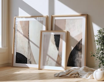 Abstract beige Painting Set of 3 | Simple Art Impasto Prints | Neutral Minimal Gallery Wall | Minimalist Bedroom Decor | Digital Printable