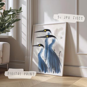 Japanese Crane bird poster print | Animal poster | Vintage Painting Elegant Art | Farmhouse Wall Decor | Japandi decoration | Digital Print