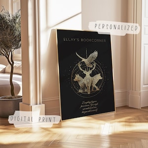 Library Poster Personalized | Custom Reading Corner Art | Fantasy Booklover Gift | Library Poster Present | Personal Quote Digital Download