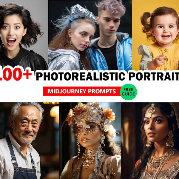 100 Realistic Portrait Midjourney Prompt - Ai Art - Mockup - Stock Photo - Custom Photography - Instant Digital Download - Photorealistic