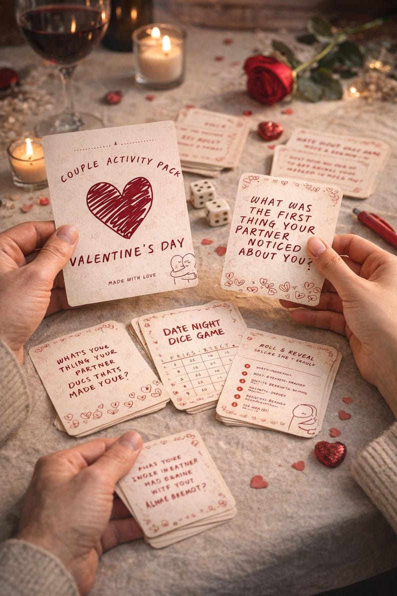 Romatic Activity Valentine’s Day Couple Activity Printable Cards – Date Night, Couple ...