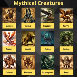 14 Mythical Creatures Printable Flashcards (+ Colouring Pages of them FOR FREE)