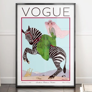 Póster de portada de Vogue vintage, impresión de portada de Vogue retro, decoración de pared imprimible de la revista Vogue, póster de portada de Vogue digital de moda