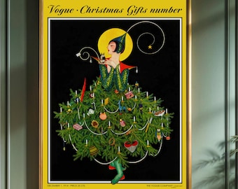 Vintage Christmas Poster | Art Deco Holiday Print Digital Download