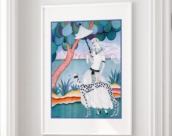 Vintage Magazin Illustration Poster | Helen Dryden 1922 Art Deco Mode Druck | Elegante Dame mit Hund Wanddeko