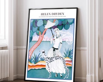 Vintage Magazine Cover Art | Helen Dryden 1920s Art Deco Fashion Illustration Print | Elegant Woman Dalmatian Dog Poster Digital Download