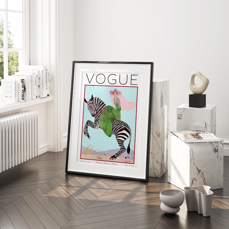 Vintage Vogue magazine cover print featuring classic fashion illustration.