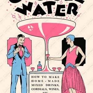 Giggle Water wall art print in vintage Art Deco design for stylish cocktail lovers.