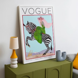Wall art Vogue print with an old-school editorial and couture vibe.