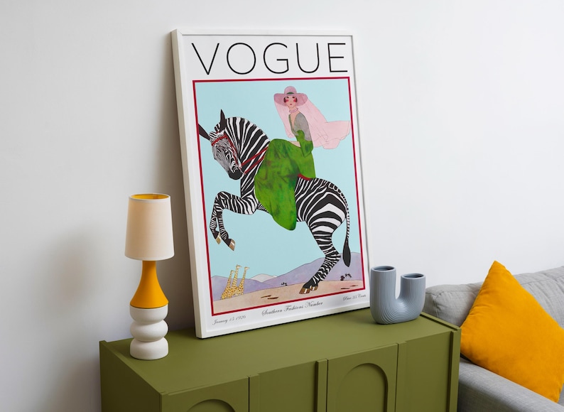 Wall art Vogue print with an old-school editorial and couture vibe.