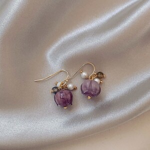 earrings female 2023 new foreign light luxury earrings niche Purple flower earrings pearl