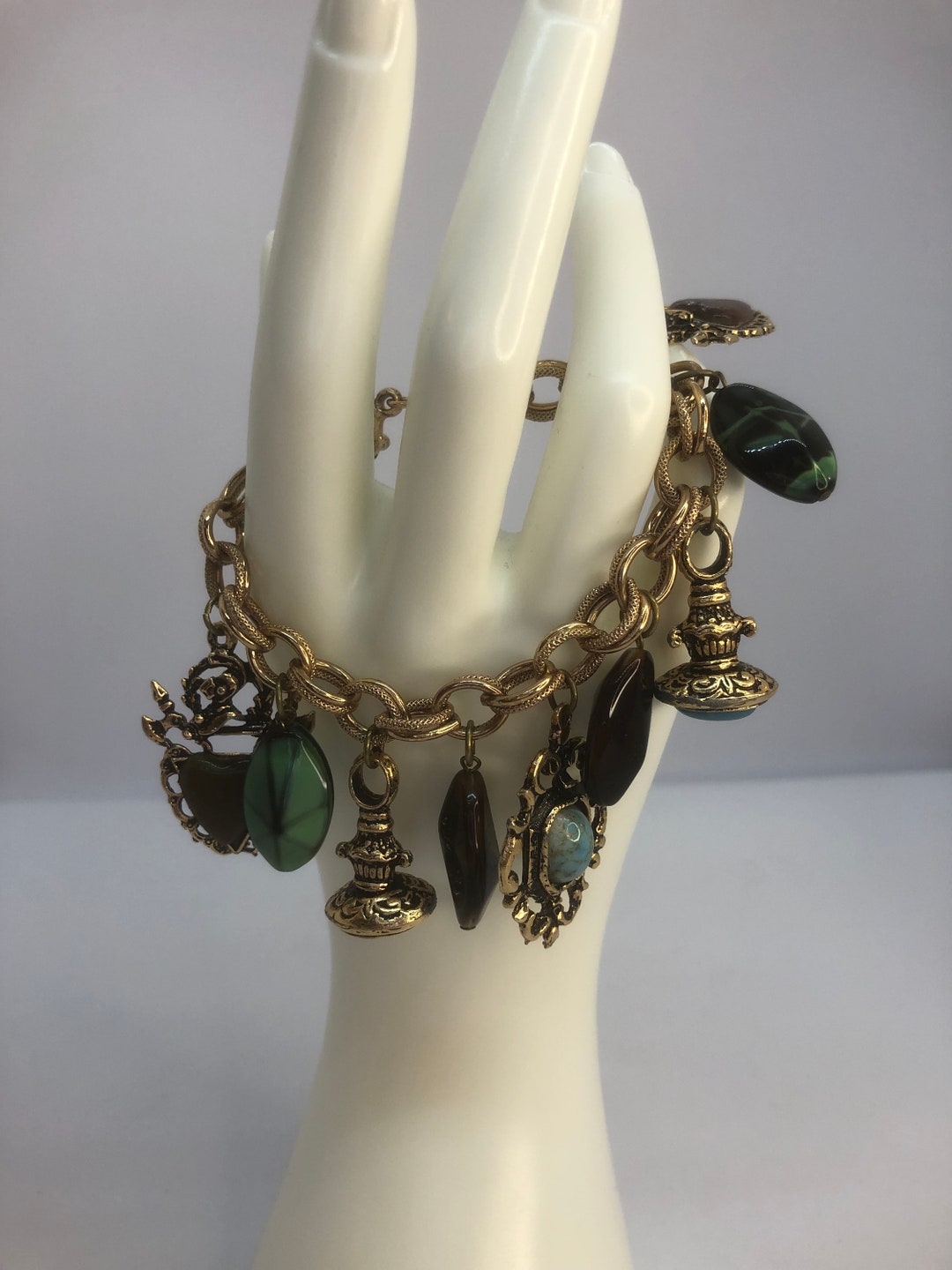 Vintage Chunky Charm Bracelet Etsy