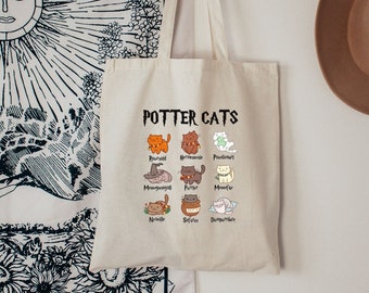Potter Cat Tote Bag, Cat Lover Gift, Cute Gift For Cat Mom, Cute Canvas Tote Bag, Animal Lover Gift, Aesthetic Tote, Cat Dad Gift, Cat Stuff