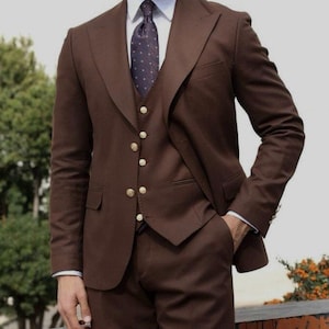 Herrenanzug Slim Fit Trendy Dreiteiler Brauner Herrenanzug für Hochzeit, Verlobung, Jahrestag, Abschlussball, Bräutigam tragen und Bräutigame Herrenanzug Slim Fits
