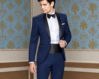 Men’s Navy Blue 2-Piece Tuxedo with Black Shawl Lapels