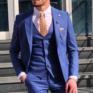 Stylish Designer Three Piece Blue Men Suit for Wedding, Engagement, Anniversary, Prom, wear and Grooms Men Suit Slim Fits, Party wear