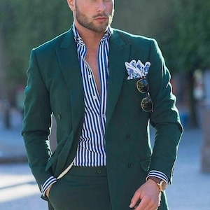 Men Custom Suit  Bespoke Slim Fit Suit Classy Double Breast Two Piece Green Suit For Wedding, Engagement, Prom, Groom Wear & Groomsmen