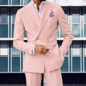 Men Bespoke Slim Fit Suit Classy Double Breast Two Piece Peach Mens Suit for Wedding, Engagement, Prom, Groom wear & Groomsmen Suits