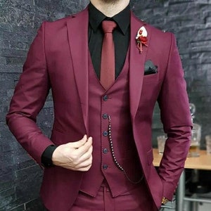 Traje de menista Traje moderno de tres piezas para hombre en color burdeos para bodas compromisos bailes trajes de novio y trajes de padrino de boda Etsy Espana