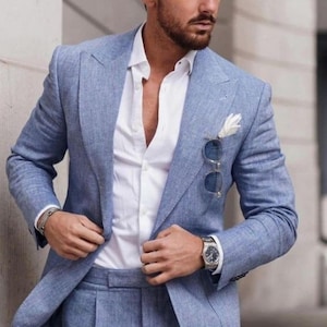 Stylish Custom Men Suit Two Piece Sky Blue Men&#39;s Suit For Wedding, Engagement, Prom, Grooms Wear And Groomsmen & Slim Fit, Gift For Him