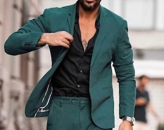 Traje de dos piezas para hombre: corte ajustado, verde (para bodas y eventos formales)