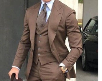 Men Suit Slim Fit Premium Three Piece Brown  Mens Suit for Wedding, Engagement, Anniversary, Prom, Groom wear and GroomsMen Suit Slim Fits