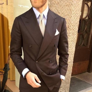 Men Custom Suit Classy Double Breast Two Piece Brown Men&#39;s Suit For Wedding, Engagement, Anniversary, Prom, Groom Wear & Grooms Men
