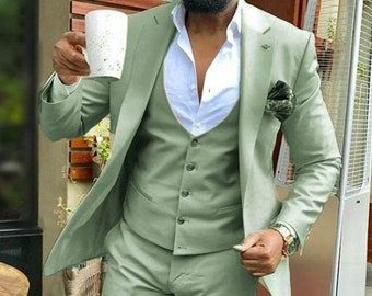 Traje de tres piezas para hombre: corte ajustado, color verde esmeralda (chaqueta, chaleco, pantalón)