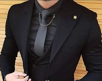 Men Suit Slim Fit Premium Three Piece Black Mens Suit for Wedding, Engagement, Anniversary, Prom, Groom wear and GroomsMen Suit Slim Fits