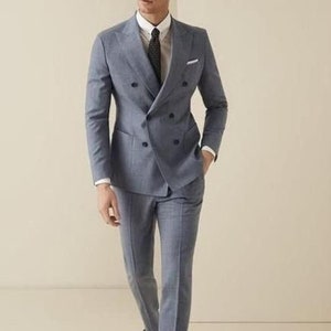 Men Custom Slim Fit Suit Classy Double Breast Two Piece Grey Men&#39;s Suit For Wedding, Engagement, Prom, Groom Wear And Grooms Men