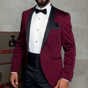 Men Suit Slim Fit Classy Tuxedo Two Piece Burgundy Men&#39;s Suit for Wedding, Engagement, Anniversary, Prom, Groom wear and Grooms