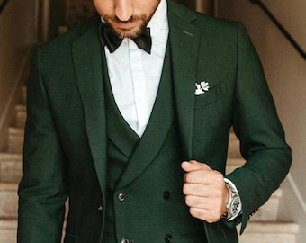 Dark Green Men's Three-Piece Suit - Slim Fit Wedding Style
